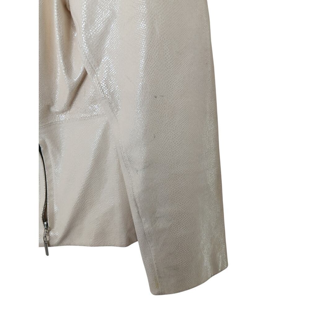 Tesori Womens Jacket Sz L Beige Cream Textured Leather Zip Front Pockets Lined - Picture 9 of 16